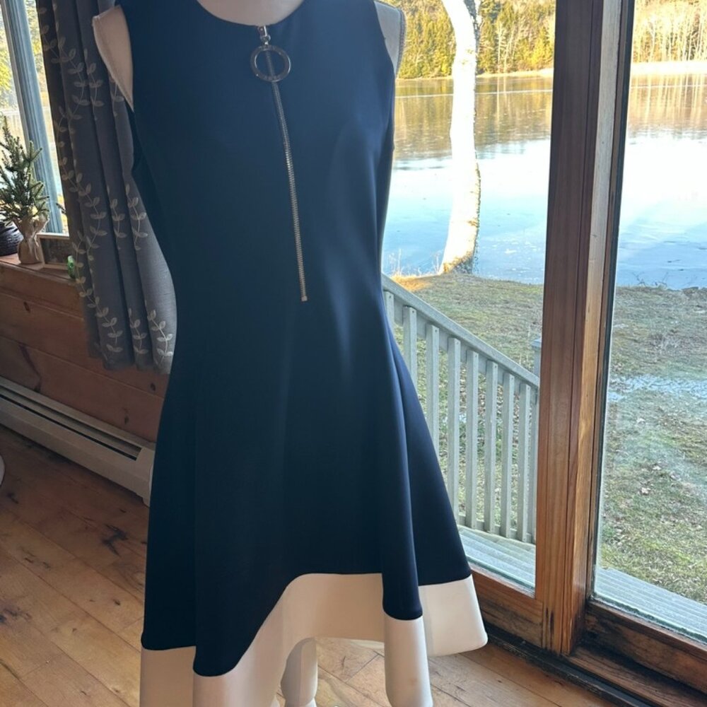 MIchael Kohrs, Dark Blue Dress,  functional zippers in front and back,  Size 8